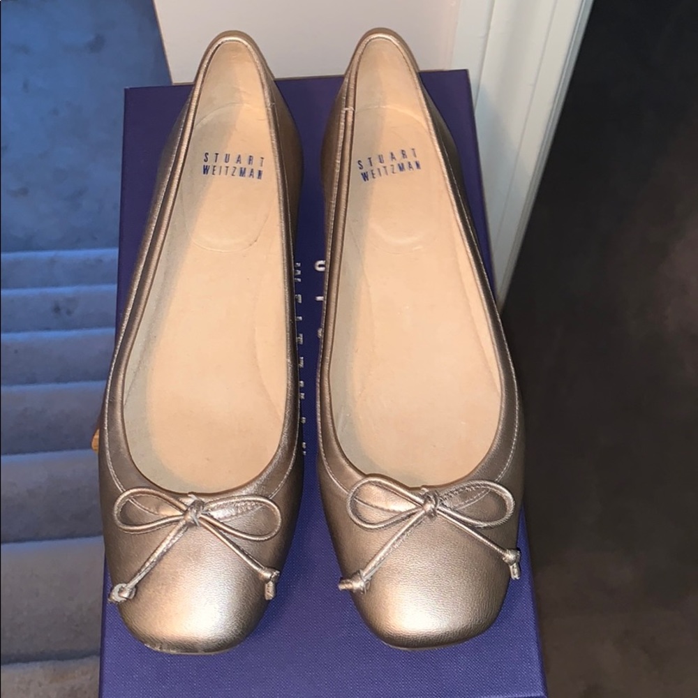 Stuart Weitzman “Shoestring” Metallic Ballerina